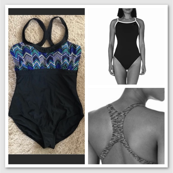 Body Concept Black Blue 1-pc Bathing Suit Swimsuit Plus Size 14 L Large Modest - Picture 1 of 16